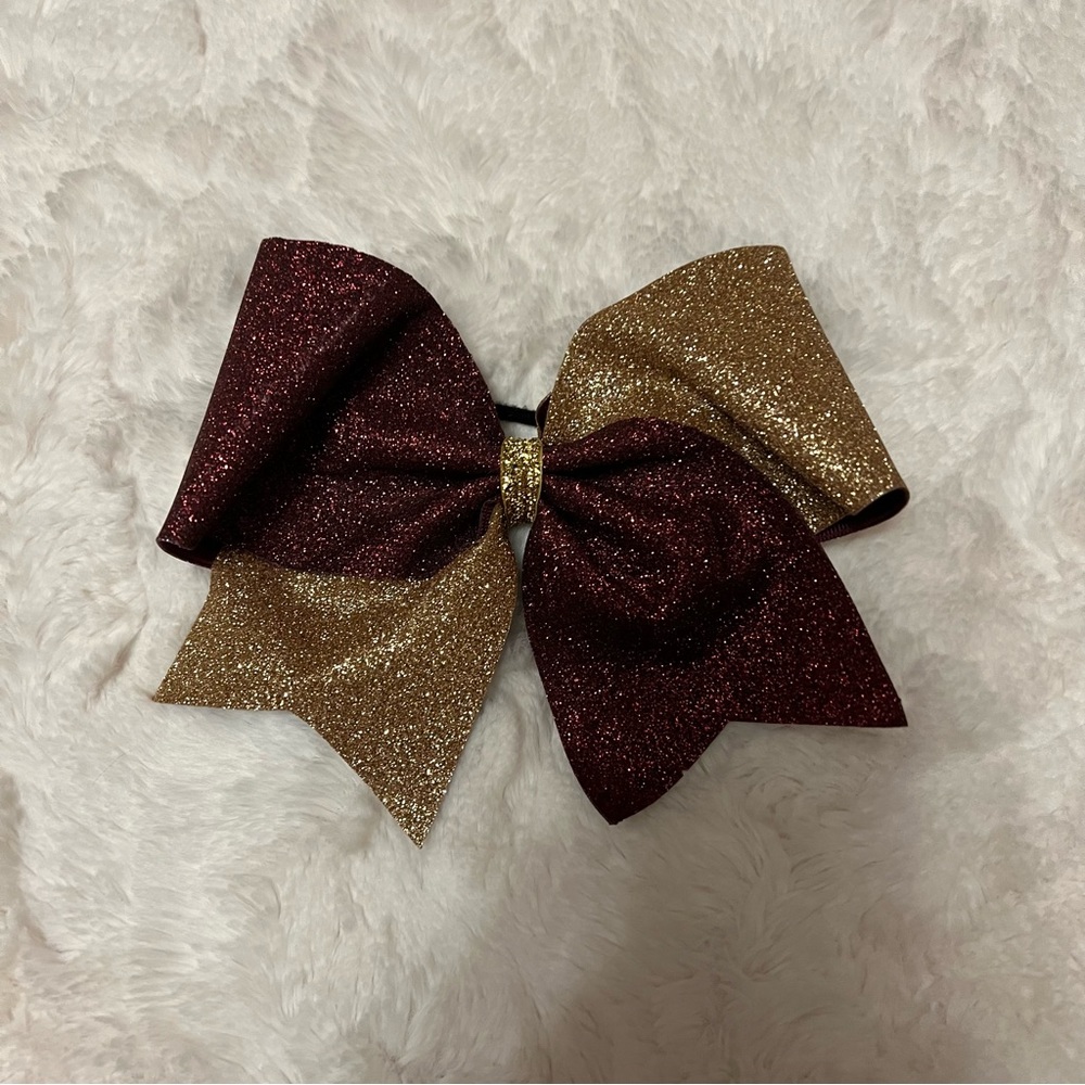 Maroon/Gold Glitter Cheerleading Bow